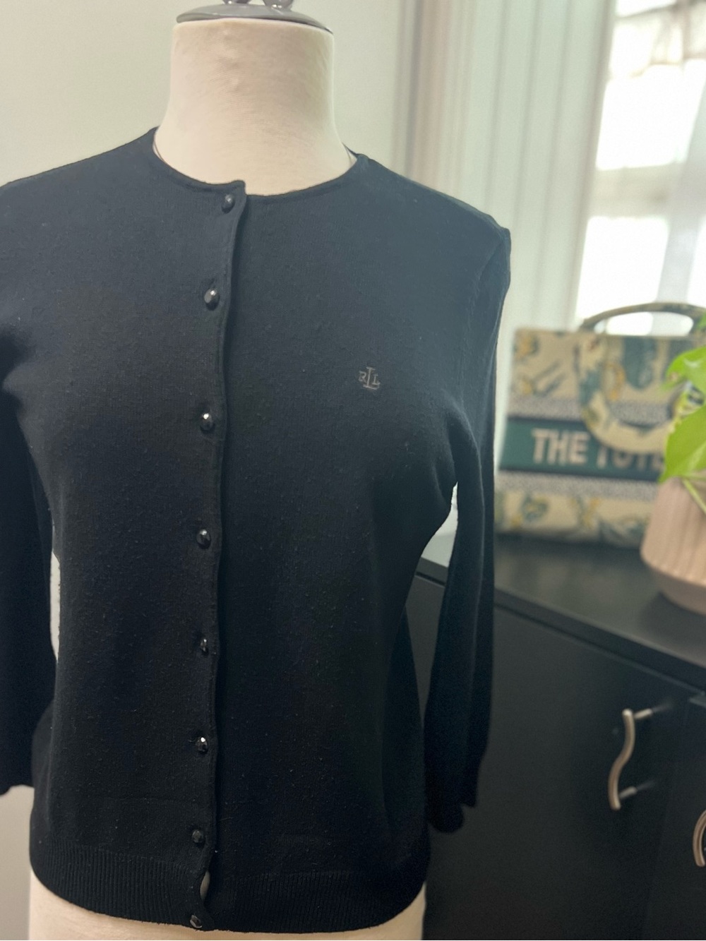 Lauren Ralph Lauren Black Silk-Cashmere Faceted Button Cardigan